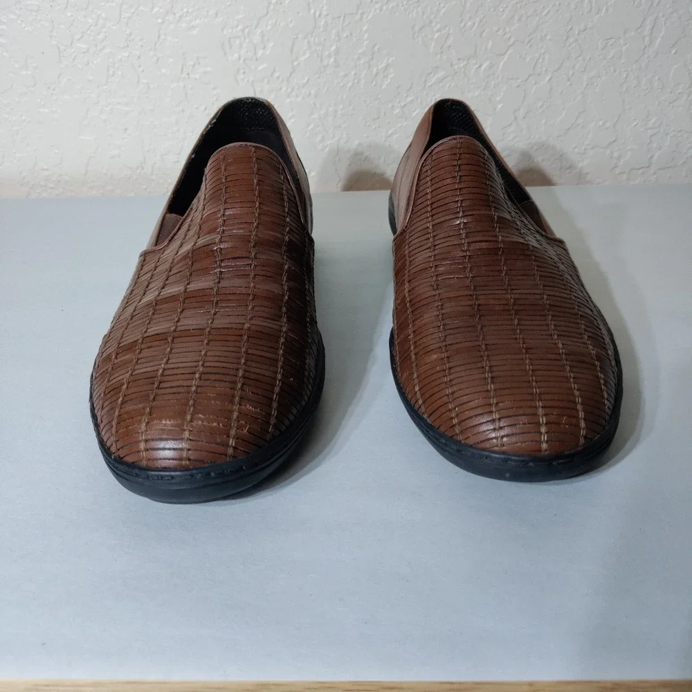 Bragano Cole Haan Mens 9.5 M Brown Woven Leather Slip On Loafers Italy C03538